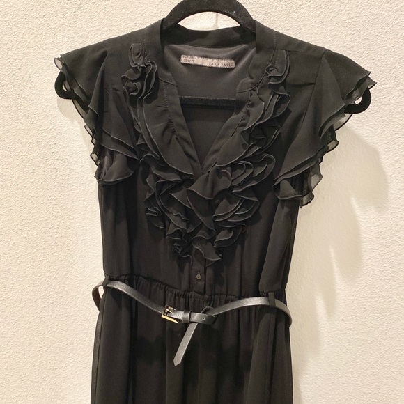 Vintage Zara Basic Collection V-Neck Ruffle Sleeves Dress - Picture 9 of 16